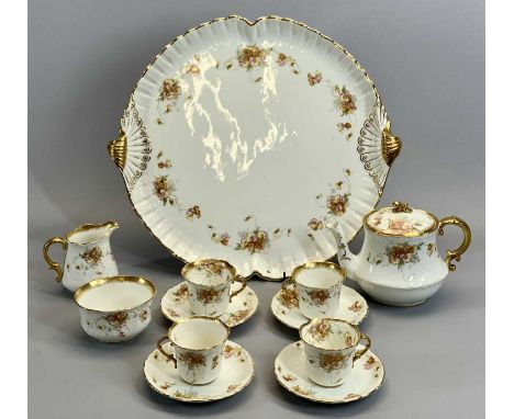 AYNSLEY CABARET SET, LATE 19TH CENTURY - floral transfer ware decoration and with gilded highlights, circular tray, teapot, f