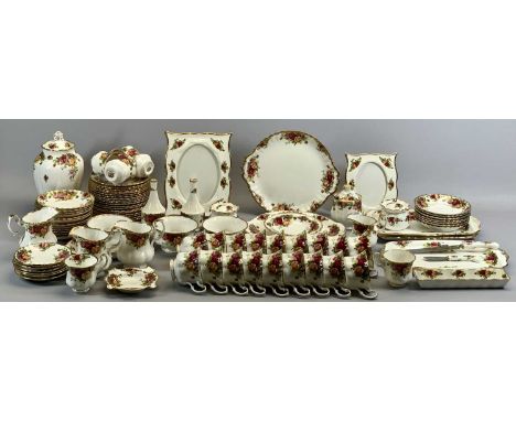 ROYAL ALBERT OLD COUNTRY ROSES TEA SERVICE and other ornaments including 18 teacups and saucers, two circular and three recta