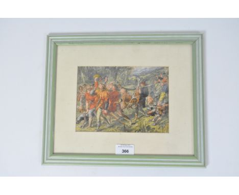 Sir John Gilbert, print of a processional boar hunt, framed and glazed, 19 cm x 14 cm 