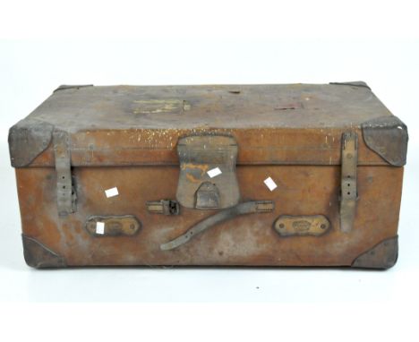 An early 20th century leather travel trunk by Bracher's of Bristol, 34cm x 87cm x 50cm