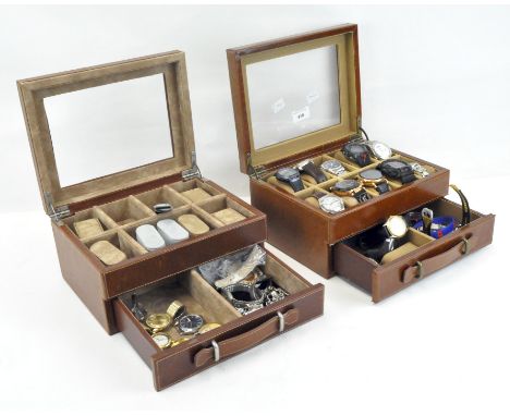 A collection of modern wristwatches, contained in a travelling case, including two Casio G-Shocks, an Accurist, two Fossil sm