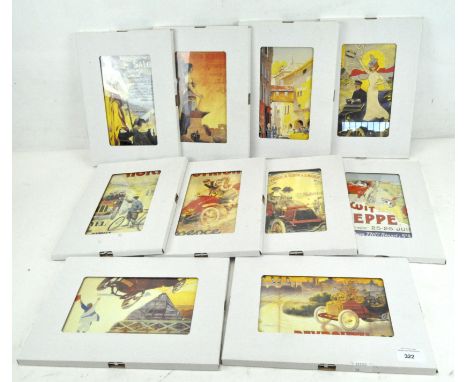 Ten modern framed prints, each with a print of a French early 20th century advertising poster, in glass clip frame, 30 cm x 2