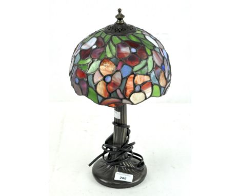 A contemporary table lamp with stained glass Tiffany style lamp shade, 37cm high