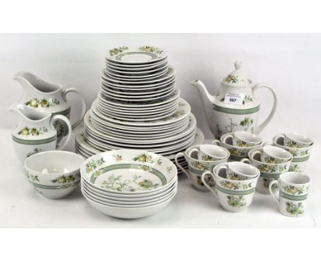 A Royal Doulton "Tonkin" pattern part tea and dinner service, including plates, bowls, teapot, cups and more, TC 1107