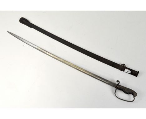 A Middle Eastern sword, in original metal scabbard, the blade marked Emran, 95cm long