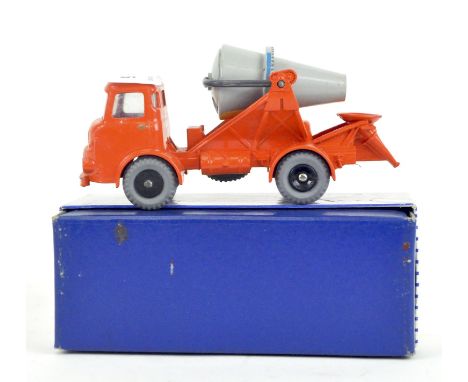 A Dinky Supertoys 960 Lorry Mounted Concrete Mixer, grey and yellow mixer, in the original blue and white striped box