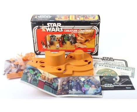Vintage Boxed Kenner Star Wars Creature Cantina Action Playset, no 39120 plastic cantina playbase, two battle action levers, 