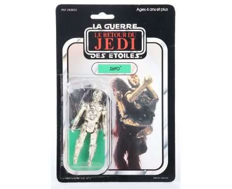 Meccano French Star Wars Return of The Jedi Z6PO removable limbs, Vintage Original Carded Figure, 3 ¾ inches mint, top and on