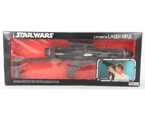 Scarce Palitoys Star Wars Three Position Laser Rifle, Cat no.72012-plastic body, secret button activates “Laser” sound, laser