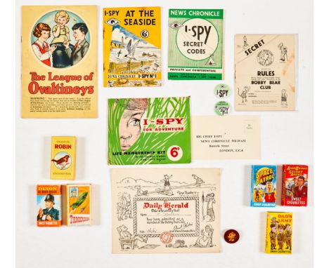 I-Spy for Adventure' Life Membership Kit (News Chronicle, late 1950s) including Secret Codes Book, Big Chief I-Spy Tally card