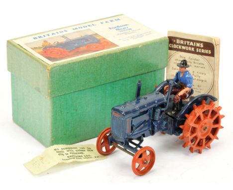 Britains Model Farm - Fordson Major Tractor (Model No. 127F), Boxed. Spudded metal wheels version, with driver, original corr
