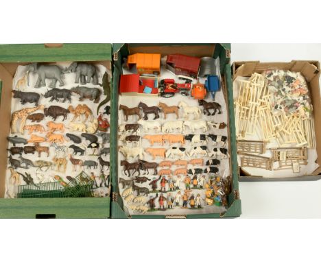 Britains - A Collection of Unboxed Farm Vehicles, Animals, Figures &amp; Zoo Animals. Includes: Massey Ferguson 595 Tractor, 