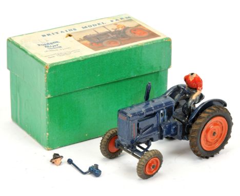 Britains Model Farm - Fordson Major Tractor (Model No. 128F), Boxed. Rubber tyres version, with driver. Conditions generally 