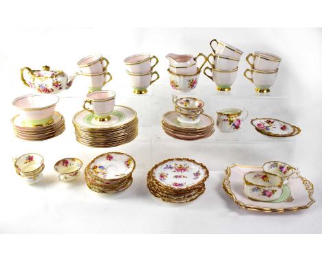 A Hammersley &amp; Co six-setting tea service with floral and gilt decoration, together with a Tuscan China part tea service 