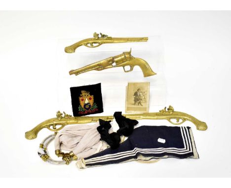 Four model brass handguns, a circa 1920s Naval pinafore, etc.