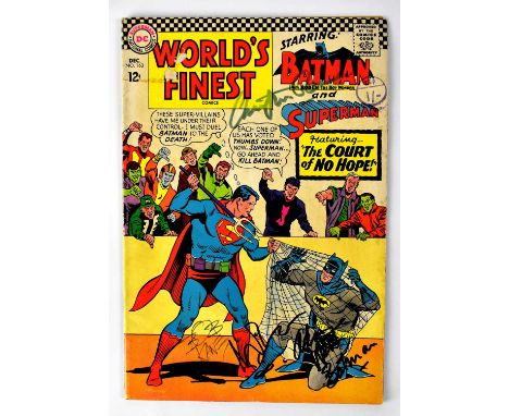 WORLD'S FINEST COMICS STARRING BATMAN AND SUPERMAN; no.163, signed to cover Bob Kane, Adam West, and Christopher Reeve. We ha
