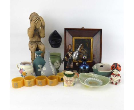 Various vintage collectibles to include a Doulton HN1210 Boy with Turban (af), five Bakelite napkin rings, an iridescent glas