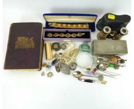 Various mixed collectibles to include a book 'The Complete Herbalist', opera glasses, commemorative spoons, Ronson lighter, c