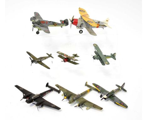 A large collection of kit model aeroplanes to include military examples, commercial examples and private aircraft of various 