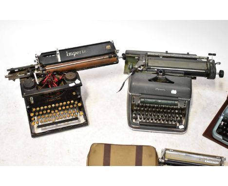 Four vintage typewriters comprising two Imperial models, one in a suitcase-type fitting, an Olympia and an Olivetti Lettera 2
