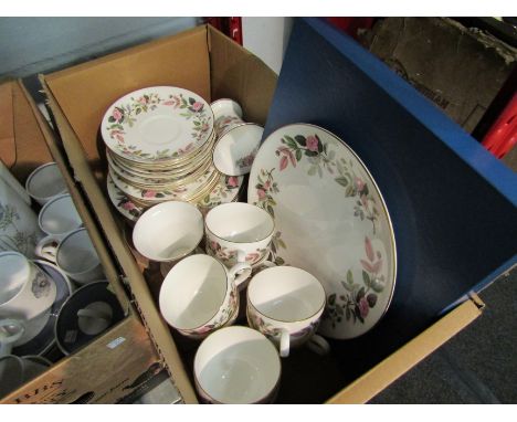 A Wedgwood Hathaway Rose part teaset for eight together with a Royal Worcester Evesham cake plate
