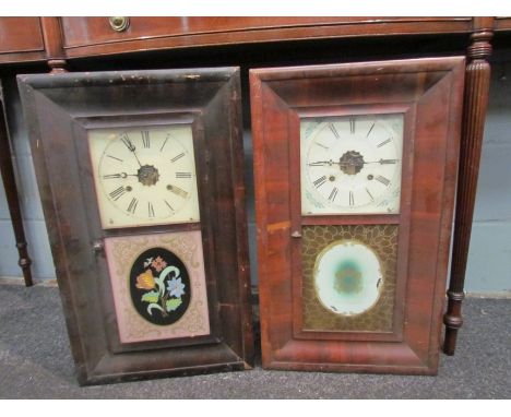 A Jerome &amp; Co ogee 30-hour wall clock and an Ansonia ogee 30-hour wall clock.  Both with weights, pendulum and key (2)