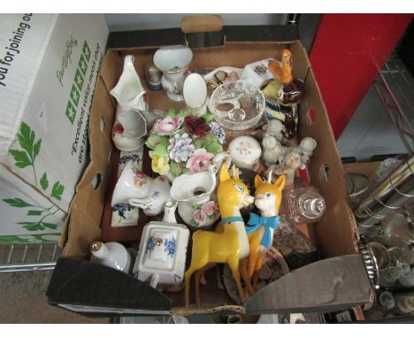 A box of ornaments including Royal Doulton, Worcester, Babycham deer