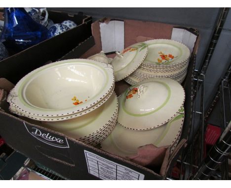 A quantity of J &amp; G Meakin "Sunshine" dinner wares, cream ground with hand-painted floral decoration