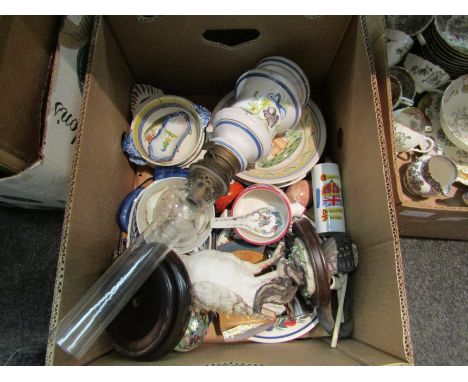 A collection of 19th Century tea wares, unmarked, some repairs and a box of mixed containing Quimper wares
