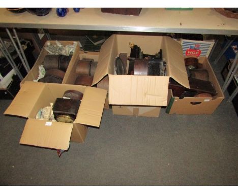Five boxes of clocks for spares or repair and clock cases