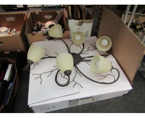 A set of four alloy wall lights and matching ceiling light