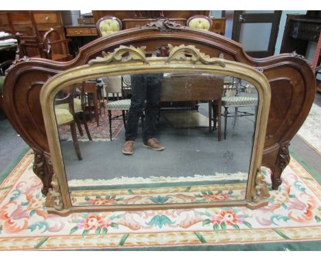 A gilt arch top over mantel mirror with applied detail, a/f, 87cm x 125cm total