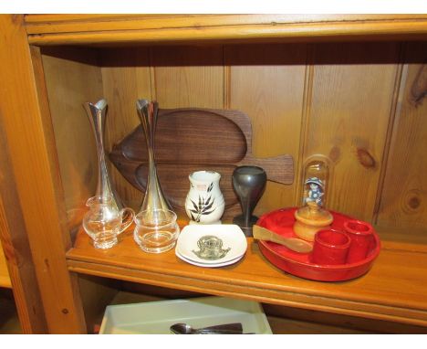 A selection of modern design items including fish design platter, a pair of Italian silver plated vases and Midwinter Stylecr