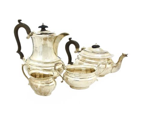 A Four-Piece George V Silver Tea-Service, by Henry Matthews, Birmingham, 1921 and 1922, each piece tapering faceted, engraved