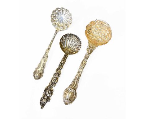 Three Various Victorian Silver Sifting-Spoons, the handle of each robustly cast, 4oz 6dwt, 135gr (3)