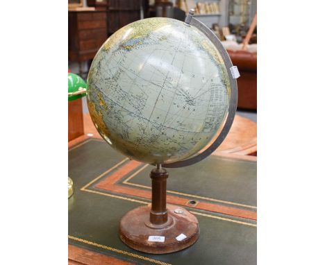 A 1930s German Table Globe, "Columbus Erdglobus" model 200, published by Paul Oestergaard, Berlin-Lichterfelde, the turned wo