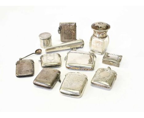 A Collection of Assorted Silver Boxes and Other Items, including seven vesta-cases, variously decorated; a cigarette-holder i