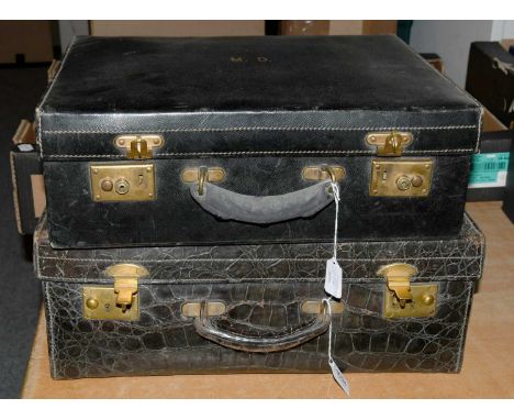 A Crocodile Skin Case and A Leather Case (2)Leather case - stamped in gilt 'The Goldsmiths &amp; Silversmiths Co Ltd, 112 Reg