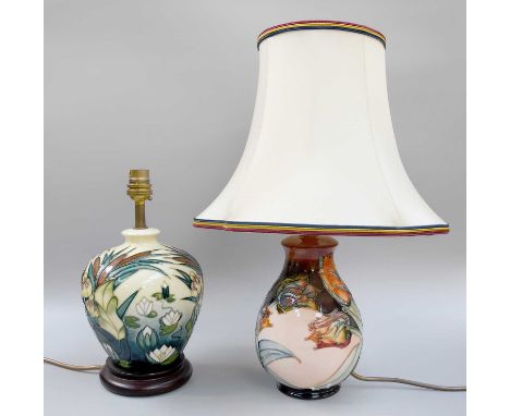 A Modern Moorcroft Pottery Table Lamp, ''Lamia'' pattern by Rachel Bishop, 27cm overall, together with another ''Red Tulips''