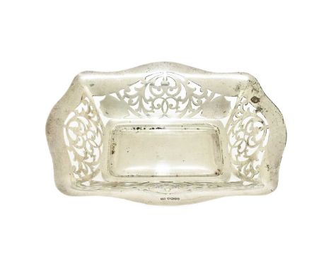 A George V Silver Bowl, by Viners, Sheffield, 1935, shaped oblong and with pierced foliage sides, 28.5cm wide, 11oz 15dwt, 36