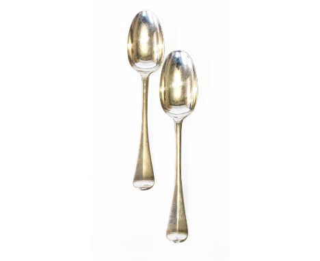 A Pair of George I Silver Table-Spoons, Probably by Isaac Davenport, London, 1723, Hanoverian pattern, engraved with initials