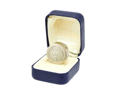 A Charles II or James II Silver Patch-Box, Apparently Unmarked, Circa 1680, circular, the pull-off cover engraved with stylis