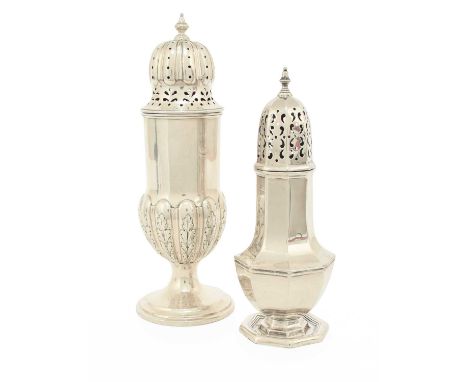A Victorian Silver Caster and a George V Silver Caster, The First by Horace Woodward and Co., London, 1899, Retailed by Gibso