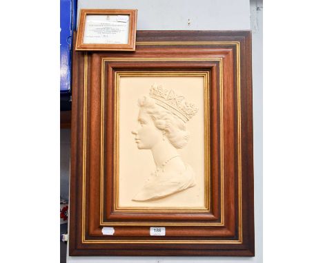 A Royal Worcester Relief Moulded Porcelain Plaque of Her Majesty Queen Elizabeth II, head and shoulders portrait modelled by 
