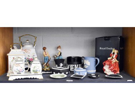 A Quantity of 20th Century Ceramics, including Wedgwood Jasper, Royal Doulton "Top O the Hill", Capodimonte figures and Frank