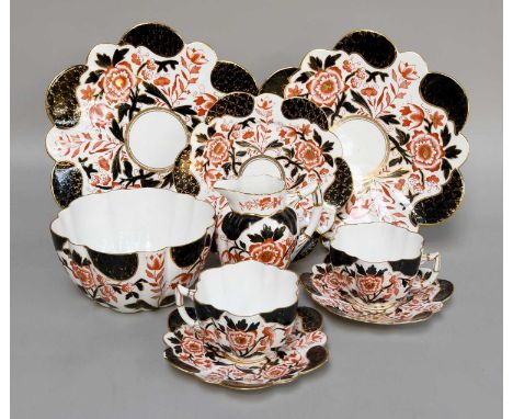 A Wileman &amp; Co. Foley Porcelain Tea Set, Japan pattern, Rd. 119505, comprising: 12 cups, saucers and side plates, a jug, 