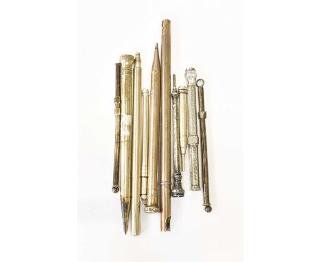 A Collection of Assorted Silver and Other Pencils, some propelling; Together With a propelling swizzle-stick (qty)