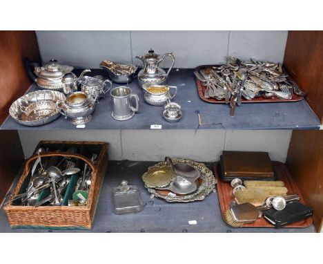 A Collection of Assorted Silver Plate (two shelves)