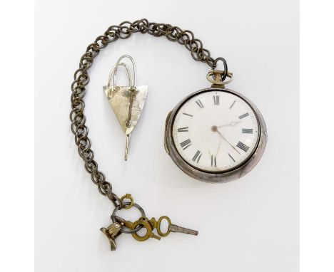 A Silver Pair Cased Verge Pocket Watch; and A Brooch, stamped '835 K&amp;L', length 6.5cm