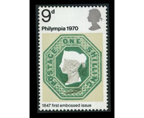 Great Britain.1970 Philympia 9d displaying an extreme down shift of light drab (cameo head). Wonderful. Unmounted mint. SG836